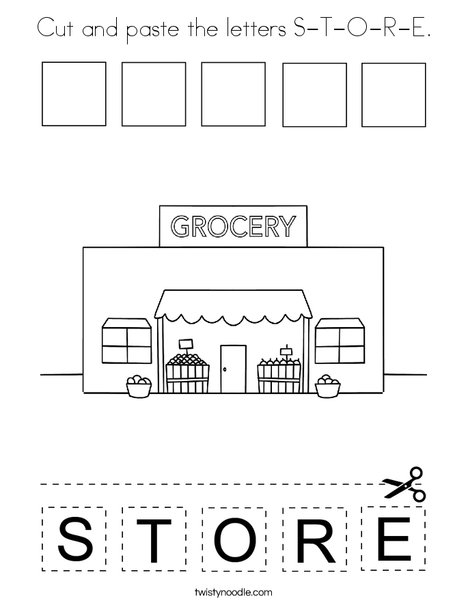Cut and paste the letters S-T-O-R-E. Coloring Page