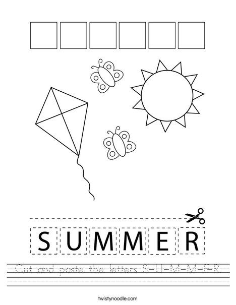 cut and paste the letters s u m m e r worksheet twisty noodle