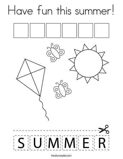Cut and paste the letters S-U-M-M-E-R. Coloring Page