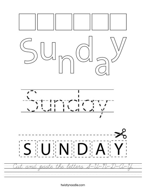 Cut and paste the letters S-U-N-D-A-Y. Worksheet