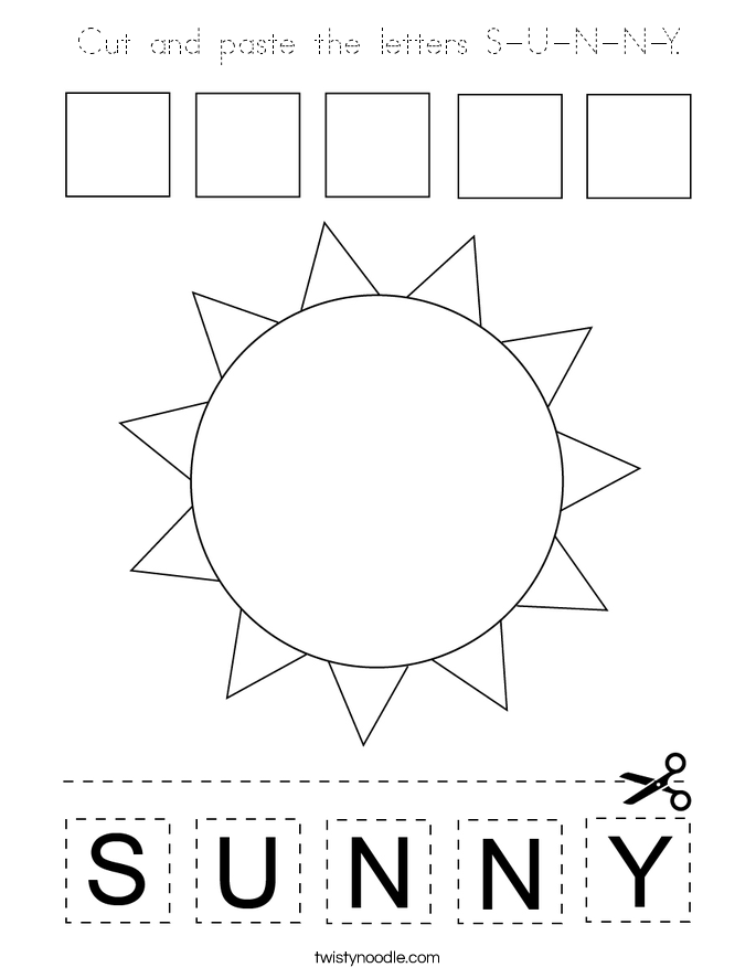 Cut and paste the letters S-U-N-N-Y. Coloring Page