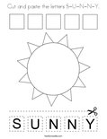 Cut and paste the letters S-U-N-N-Y. Coloring Page