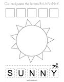 Cut and paste the letters S-U-N-N-Y Coloring Page