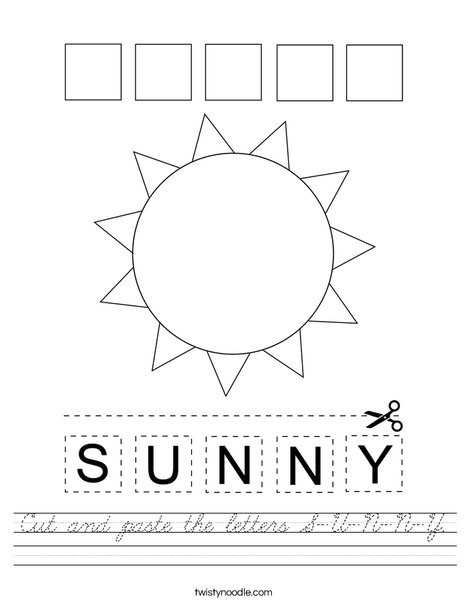 Cut and paste the letters S-U-N-N-Y. Worksheet