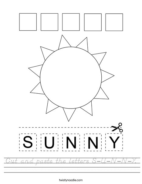 cut and paste the letters s u n n y worksheet dnealian twisty noodle