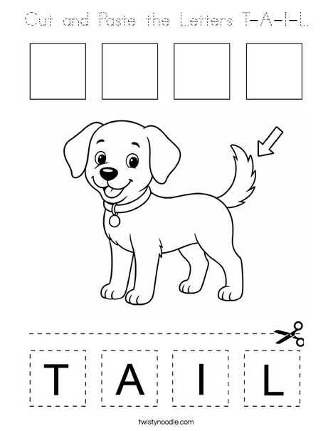 Cut and Paste the Letters T-A-I-L Coloring Page