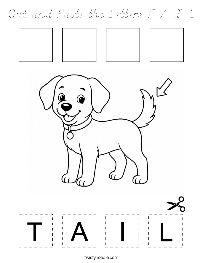 Cut and Paste the Letters T-A-I-L Coloring Page