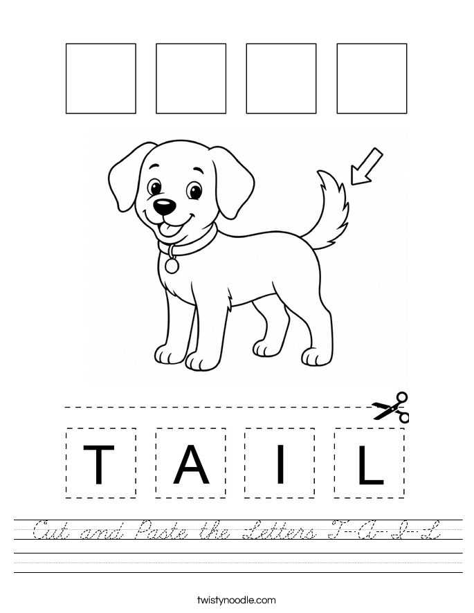 Cut and Paste the Letters T-A-I-L Worksheet