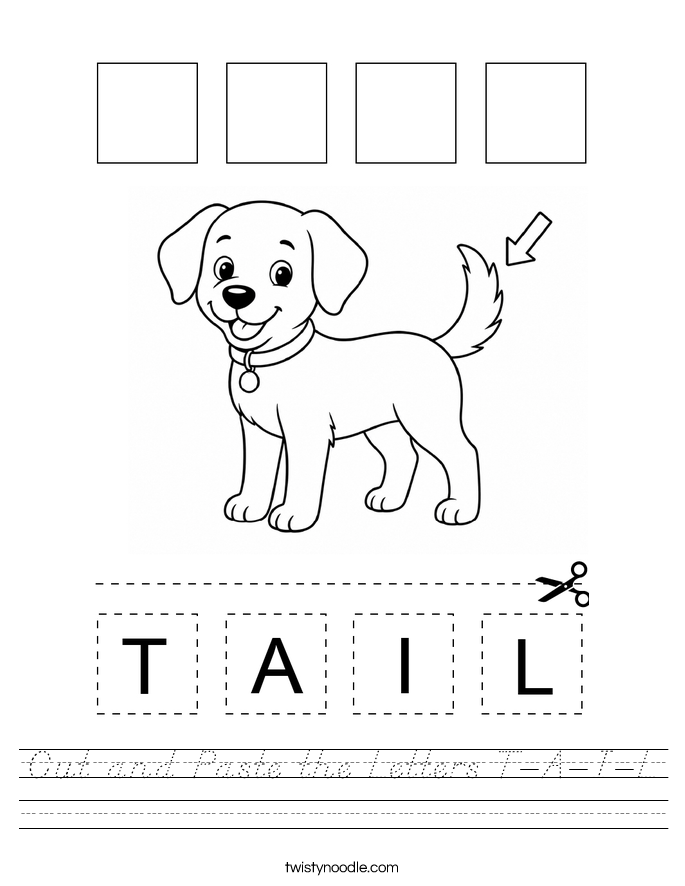 Cut and Paste the Letters T-A-I-L Worksheet