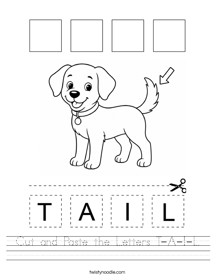 Cut and Paste the Letters T-A-I-L Worksheet