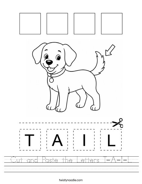 Cut and Paste the Letters T-A-I-L Worksheet