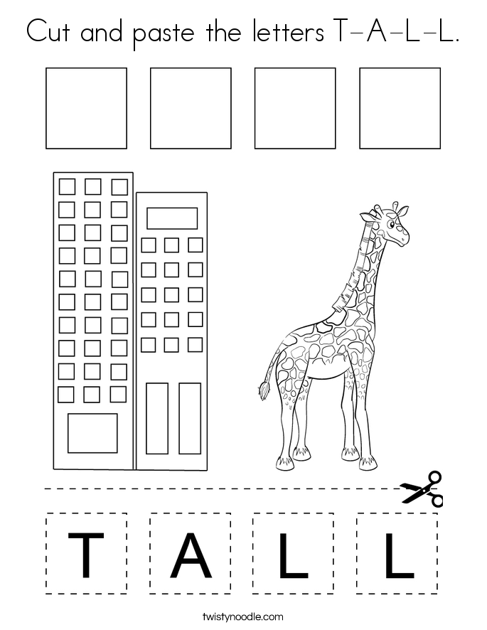 Cut and paste the letters T-A-L-L. Coloring Page