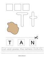 Cut and paste the letters T-A-N Handwriting Sheet