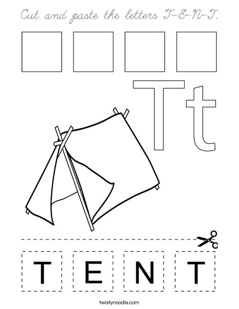 Cut and paste the letters T-E-N-T. Coloring Page