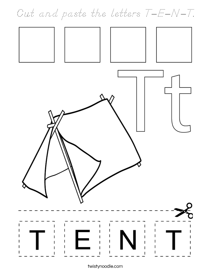 Cut and paste the letters T-E-N-T. Coloring Page