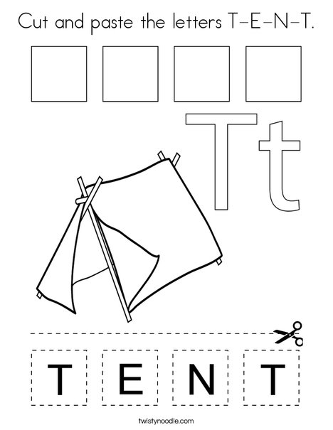 Cut and paste the letters T-E-N-T. Coloring Page