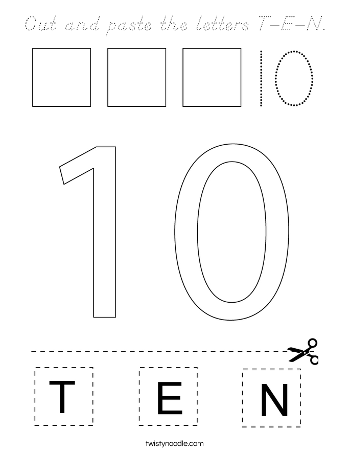 Cut and paste the letters T-E-N. Coloring Page