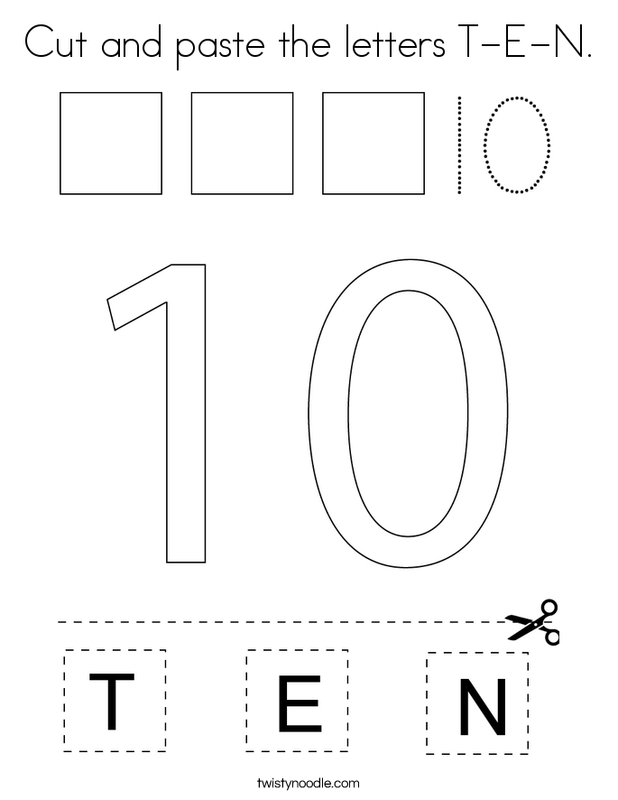 Cut and paste the letters T-E-N. Coloring Page