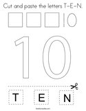 Cut and paste the letters T-E-N Coloring Page