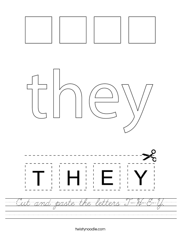 Cut and paste the letters T-H-E-Y. Worksheet