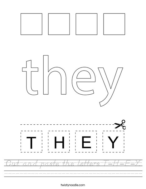 Cut and paste the letters T-H-E-Y. Worksheet