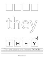 Cut and paste the letters T-H-E-Y Handwriting Sheet
