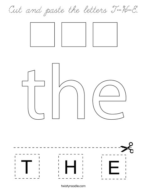 Cut and paste the letters T-H-E. Coloring Page