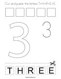 Cut and paste the letters T-H-R-E-E Coloring Page