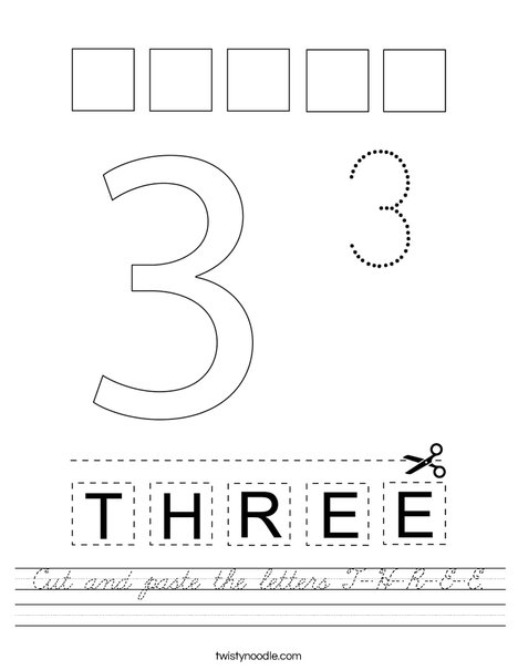 Cut and paste the letters T-H-R-E-E. Worksheet