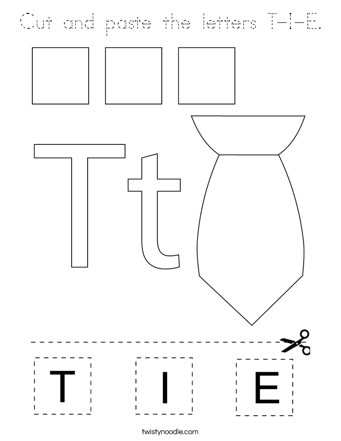 Cut and paste the letters T-I-E. Coloring Page
