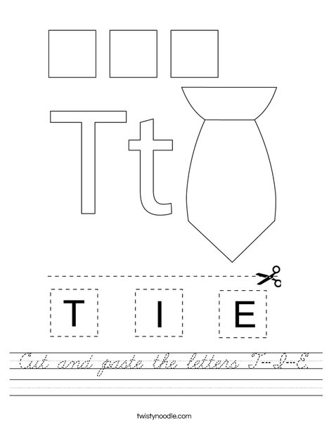 Cut and paste the letters T-I-E. Worksheet