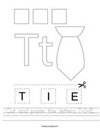 Cut and paste the letters T-I-E Handwriting Sheet