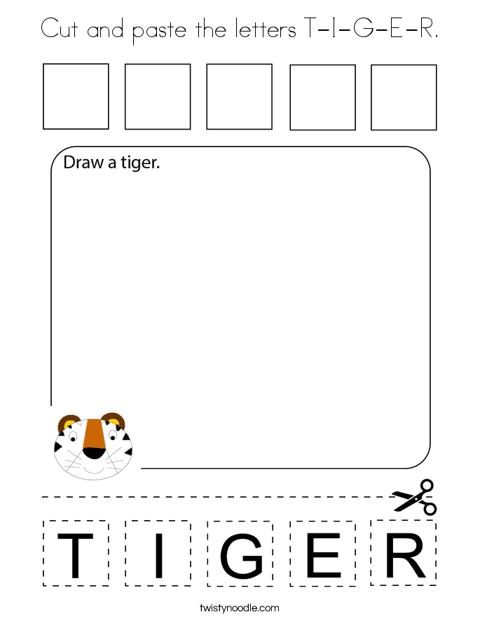 Cut and paste the letters T-I-G-E-R. Coloring Page