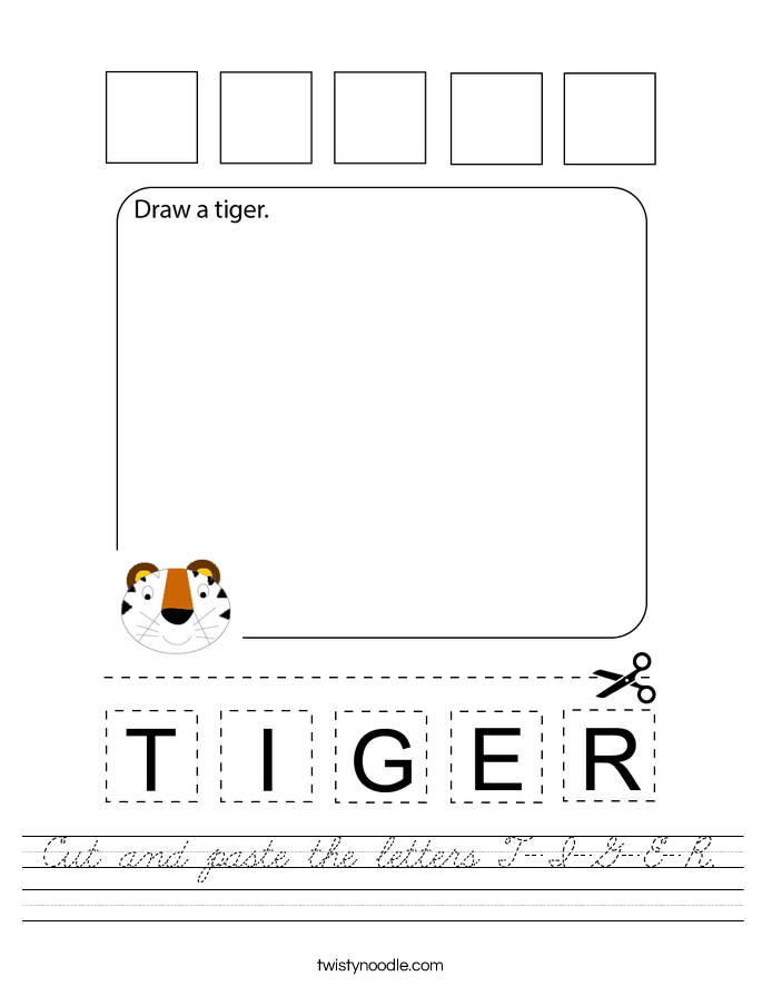 Cut and paste the letters T-I-G-E-R. Worksheet