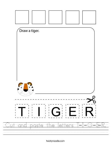 Cut and paste the letters T-I-G-E-R. Worksheet