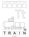 Cut and paste the letters T-R-A-I-N Coloring Page
