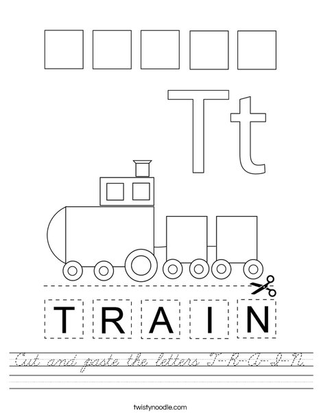 Cut and paste the letters T-R-A-I-N. Worksheet