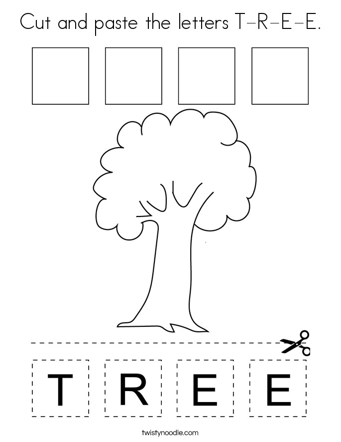 Cut and paste the letters T-R-E-E. Coloring Page
