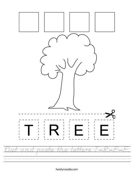Cut and paste the letters T-R-E-E. Worksheet