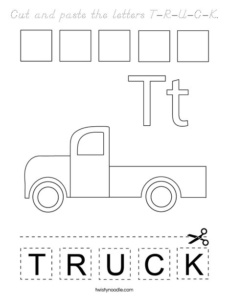 Cut and paste the letters T-R-U-C-K. Coloring Page