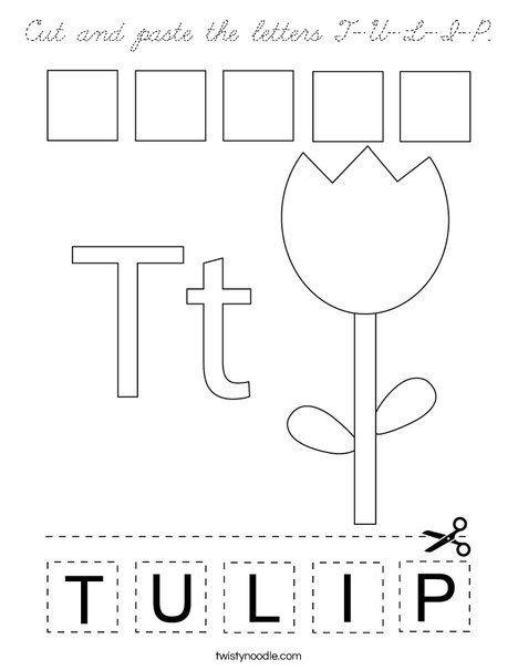 Cut and paste the letters T-U-L-I-P Coloring Page