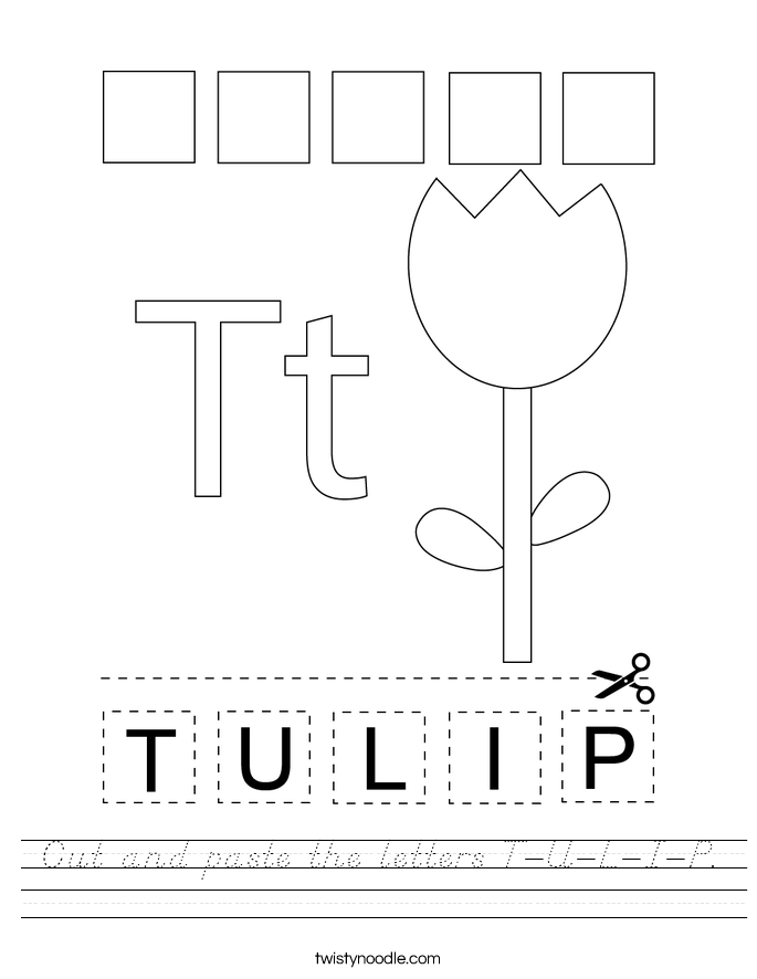 Cut and paste the letters T-U-L-I-P. Worksheet