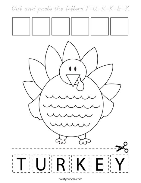 Cut and paste the letters T-U-R-K-E-Y. Coloring Page