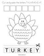 Cut and paste the letters T-U-R-K-E-Y Coloring Page