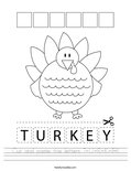 Cut and paste the letters T-U-R-K-E-Y. Worksheet