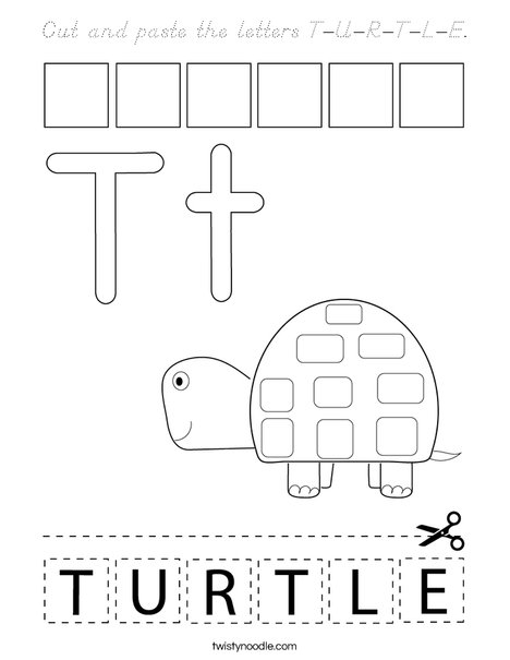 Cut and paste the letters T-U-R-T-L-E. Coloring Page