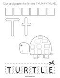 Cut and paste the letters T-U-R-T-L-E Coloring Page