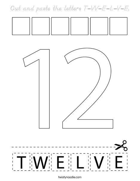 Cut and paste the letters T-W-E-L-V-E. Coloring Page