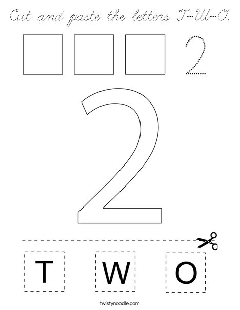Cut and paste the letters T-W-O. Coloring Page