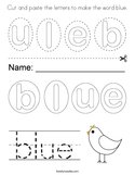Cut and paste the letters to make the word blue Coloring Page